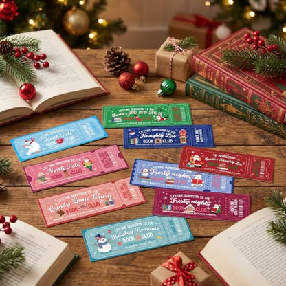 Wxiben 120 Pcs Christmas Book Club Bookmarks Xmas Ticket Book Marks Gifts - color: Christmas Book Club