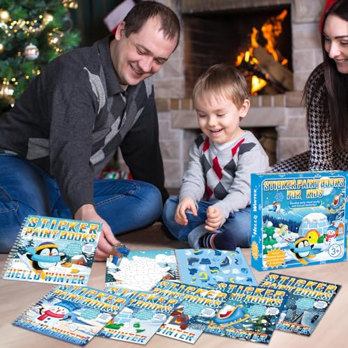 6Pcs Hello Winter Paint by Sticker Books for Kids Ages 4-8 Sticker by Number Books Activity Book for Kids Ages 3-5 Sticker Puzzle Book Xmas Craft Art Toddler Girl Gift with Snowman Penguin 48 Pictures - style: Hello Winter