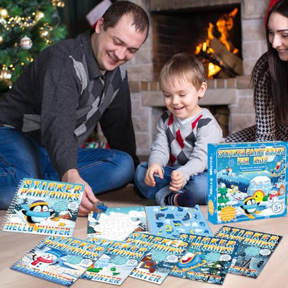 6Pcs Hello Winter Paint by Sticker Books for Kids Ages 4-8 Sticker by Number Books Activity Book for Kids Ages 3-5 Sticker Puzzle Book Xmas Craft Art Toddler Girl Gift with Snowman Penguin 48 Pictures - style: Hello Winter