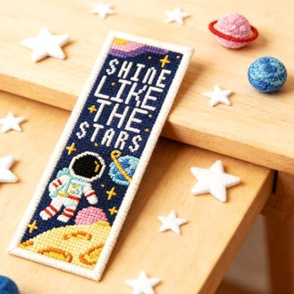 ORIGACH 6 Pcs Space Cross Stitch Bookmark Kit for Beginners - style: Cosmic Space & Inspirational Quotes