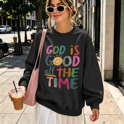 BeWithYou Christian Sweatshirts for Women Oversized God is Good Sweatshirt Jesus Faith Shirt Bible Verse Graphic Pullover Top - color: Black, size: XX-Large