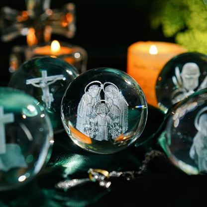 Holy Family Crystal Ball 3D Laser Engraved K9 Christian Gift 2.3 Inch - style: Holy Family