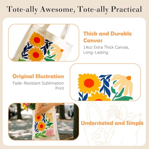 Aesthetics Canvas Tote Bag - Art Design Gift for Women, Reusable Purse Tote Bag with Inner Zip Pocket - style: Floral