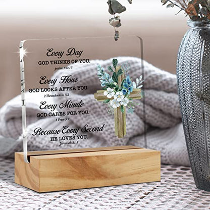 Inspirational Christian Gifts Bible Verse Desk Decor Scripture Acrylic Plaque Sign with Wood Stand Home Office Keepsake Religious Gift