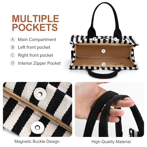 LHMTQVK Canvas Tote Bag for Women, Work & Bible Study Handbag - color: Black Stripe