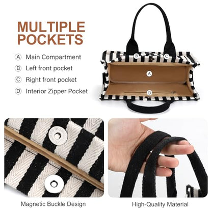 LHMTQVK Canvas Tote Bag for Women, Work & Bible Study Handbag - color: Black Stripe