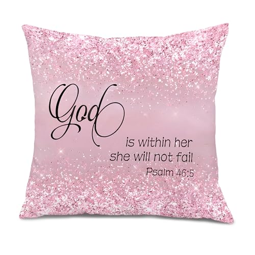 God is Within Her She Will Not Fail Christian Pillow Covers 18x18, Christian Room Home Decor, Glittery Pink Religious Bible Verse Decorative Pillow Covers for Girls Dorm Bedroom - color: Colour 02