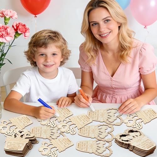 BeYumi Mom Wooden Ornament Craft - 20Pcs Mother's Day DIY Wooden Flower Pot Ornament Craft Kit Make Your Own Christian Bible Verse Crafts Decor with Gem Stickers Kids to Mom School Home Party Supplies - style: Flower Pot