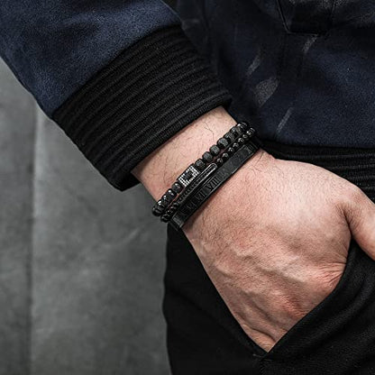 WFYOU Stainless Steel Bracelets for Men Gold Cuff Bracelet Birthday Gifts - color: Black 8