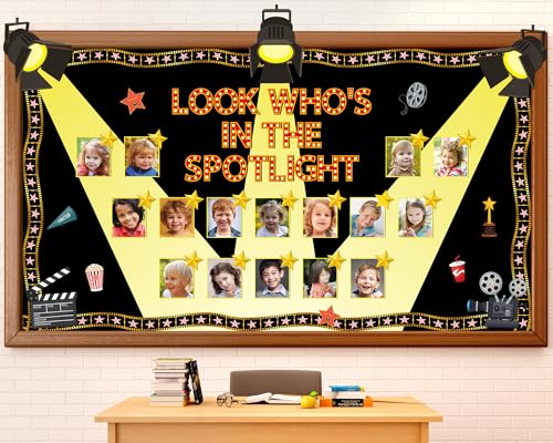 Movie Night Bulletin Board Set Movie Star DIY Photo Name Classroom Decorations Look Who’s in the Spotlight! Bulletin Board Awards Night Ceremony Paper Cutouts for Back to School Office Home Wall Decor - style: Movie Night