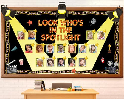Movie Night Bulletin Board Set Movie Star DIY Photo Name Classroom Decorations Look Who’s in the Spotlight! Bulletin Board Awards Night Ceremony Paper Cutouts for Back to School Office Home Wall Decor - style: Movie Night