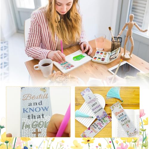 12Pcs Christian Bible Verse Diamond Art Bookmark for Adults Flower Cross 5d Diamond Painting Bookmarks with Tassel for DIY Making Kit for Reading Lover Book Lover DIY Crafts Religious Gift - style: Bible 12 Pcs