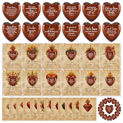 Gerrii 60 Set Christian Token Gift Jesus Love Heart Pocket Hugs, Red Brown - color: Red Brown