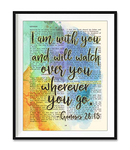 Set of 6 -Watercolor Christian Bible Verse Page Art Prints, Unframed, Song of Solomon 4:7, Psalm 37:4, Genesis 16:13, Ephesians 2:10, Philippians 4:8, Genesis 28:15, Wall Art Decor, 5x7 Inches