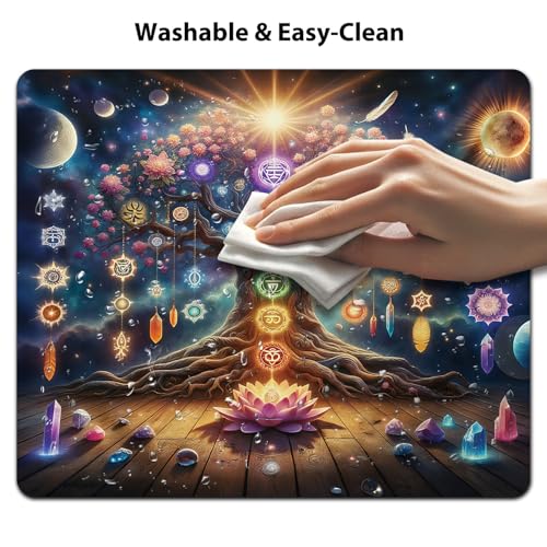 Abstract Tree of Life Mouse Pad, Fantasy Chakras and Lotus Flower Desk Mat - color: Custom Designs Art 040