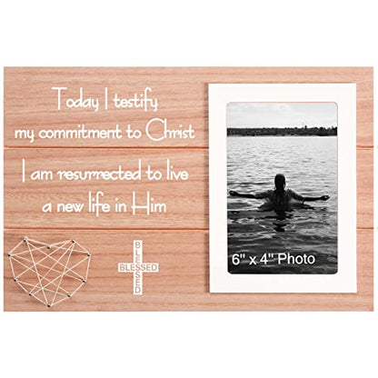 Christening Photo Frame Present-Adult Baptism Gift-Teen Baptism Gift-Today I Testify My Commitment to Christ, I Am Resurrected to Live a New Life in Him-Blessed Picture Frame - size: 403-today i tesify my commitment