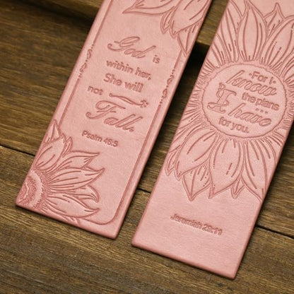 2 Pcs Sunflower Christian Leather Bookmarks for Women, Pink Christian Gifts for Women Book Marks for Reading Women (Pink) - style: Pink