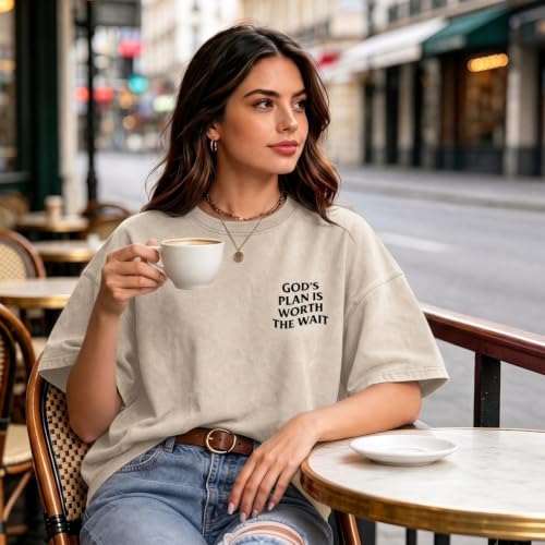 Christian Oversized Shirts for Women God Graphic Tees Shirts Bible Verse Jesus Shirt Religious Acid Wash Tshirts - color: Apricot, size: Large