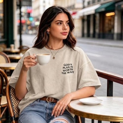 Christian Oversized Shirts for Women God Graphic Tees Shirts Bible Verse Jesus Shirt Religious Acid Wash Tshirts - color: Apricot, size: Medium