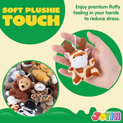 JOYIN 24 Pcs Mini Safari Animal Plush Toys (24 Units 2"-3"), Animals Keychain Decoration for Kids, Small Stuffed Animal Bulk for Kids, Carnival Prizes, School Gifts, Party Favor Goodie Bags - style: Safari Animals