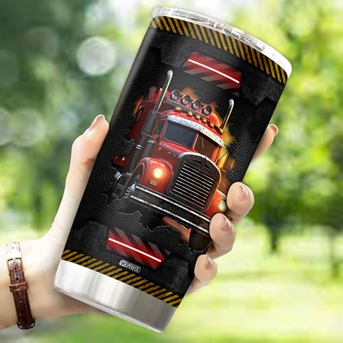 Personalized Truck Driver Tumbler Gifts for Men Insulated Stainless Steel 20oz With Lid Trucks Coffee Mug Travel Cup Water Bottle Gift for Trucker Him Husband Dad - color: TRUCKER