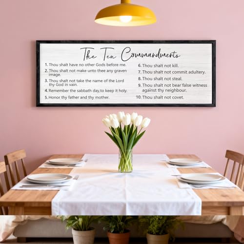 The Ten Commandments Rustic Bible Verse Framed Wall Art, 40''×15'' Positive Religious Christian Saying Sign for God Jesus Christ Prayer, Vintage Horizontal Holy Inspirational Catholic Scripture Decor - color: Black Frame, style: The Ten Commandments
