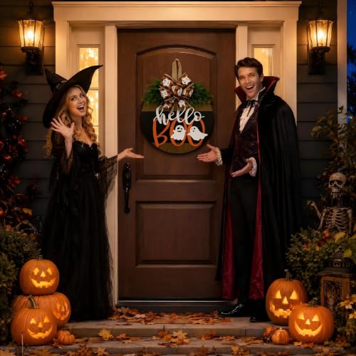 Cute Halloween Wreath, Ghost Wreath with Bow Decor - color: Halloween Ghost