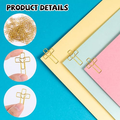 50pcs Gold Heart Cross Paper Clips, Cross Paper Clips Jesus Bible Bookmark Book Reading & Journaling Supplies for Easter Egg Stuffing Christian Present