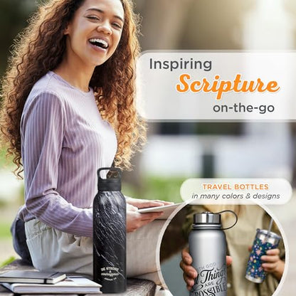 Christian Art Gifts Stainless Steel Double Wall Vacuum Insulated Water Bottle for Men & Women: Strong & Courageous - Joshua 1:9 Inspirational Verse w/Carry Handle Lid, Black/Granite/Slate, 24 oz. - color: Black Marble/Swirl - Strong & Courageous