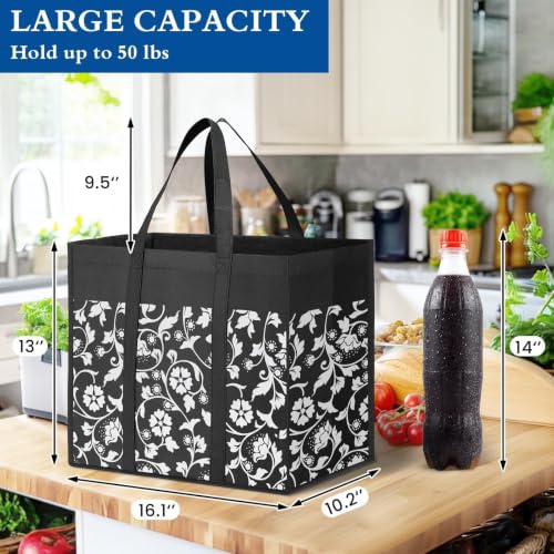 Reusable Grocery Shopping Bags 10 Pack Large Foldable Tote Bags Bulk - color: Plaid: Black,grey
