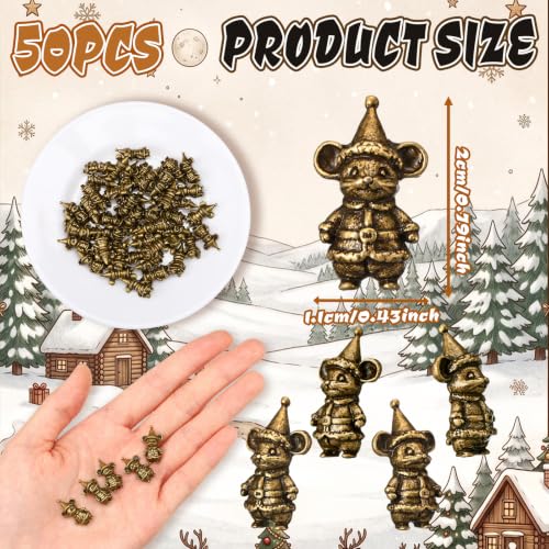 Civaner 50 Mini Christmas Mouse Figurines, Tiny Brass Christmas Decor - style: Christmas Mouse