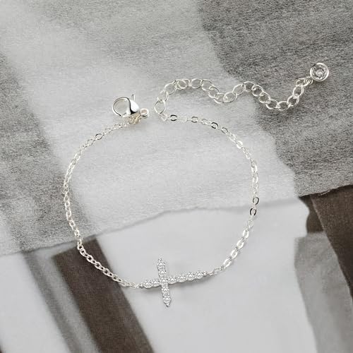 Moodear Cross Bracelet for Women, Dainty Sterling Silver/Gold Plated Gift - color: CZ Silver Cross Bracelet