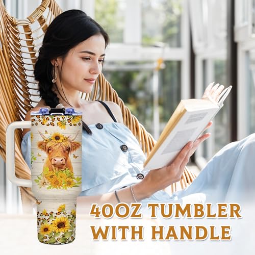 Just A Girl Who Loves Highland Cows, 40 oz Tumbler with Handle - color: HighlandCow-Yellow