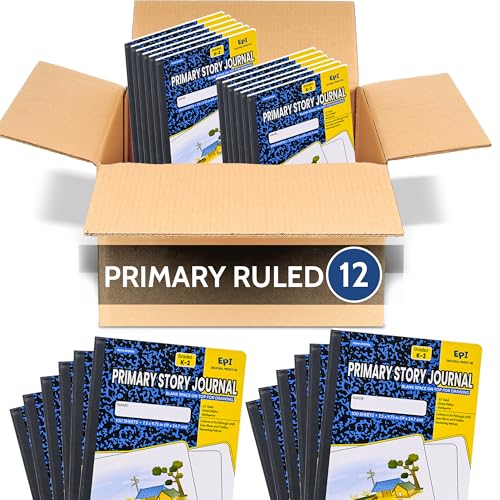 12 Pack - EPI Primary Ruled Composition Notebook Black - 200 Pages (100 Sheets), 9-3/4 x 7-½ - Classroom Back to School Supplies, Heavy Duty, Durable Hardcover Office Notebooks, Sewn - size: Pack of 12, style: Primary Ruled
