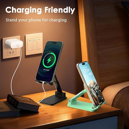 2 Pack Cell Phone Stand for Desk, Adjustable Angle & Height, Foldable Portable Phone Holder with Anti-Slip Silicone Pad, Compatible with iPhone 18/17/16/Smartphones 4–8 Inch, Pink&Green - color: (2 PCs) Black&Green