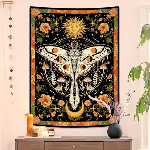 Aipon Orange Moth Tapestry Boho Retro Floral Flowers Tapestries Aesthetic Vintage Mushroom Tapestry Bedroom Indie Verti1cal Ta1pestry Wall Hanging for Living Room Dorm (36.00'' × 48.00'', Orange) - color: Orange, size: 48"L x 36"W