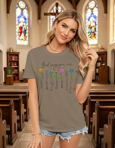 Womens Christian Shirt Bible Verse T-Shirt Religious Gifts Florial Tee Tops - color: Brown, size: Small