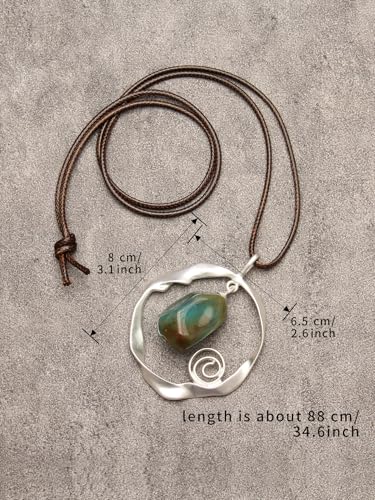 Leather Necklace for Women Long Boho Pendant Hippie Choker Necklace Bohemian Layered Leather Rope Wooden Jewelry Gifts - style: Turquoise Stone Necklace