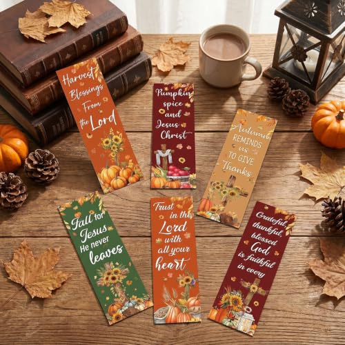 Wxiben Fall Christian Bookmarks Gifts - 100 Pcs Autumn Bible Verse Book Mark Paper Pumpkin Maple Leaf Cross Book Marker for Women Men Holiday Book Lovers Reading Church Office Supplies - color: Fall Christian