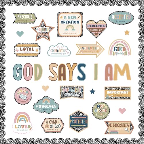 Bucherry Christian Bulletin Board Decorations Composition Notebook Classroom Decor for Welcome Back god Says I Am Cutout Inspirational Religious Board for Sunday School Classroom Church Supplies - style: Composition Notebook