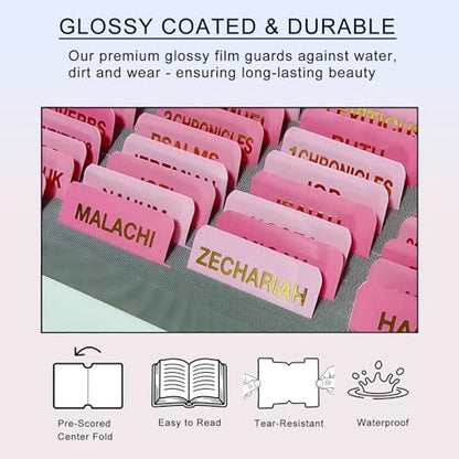 Vorscrin-Laminated Bible Tabs for Women and Men, Gold Foil Lettering Design, Reposition and Large Print Stickers, Bible Study Supplies, 90 Chapters Labels for Easy Navigation(Pink) - color: Pink