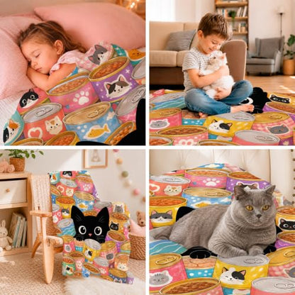Black Cat Throw Blanket Food Can Kawaii Pet Lover Stuff Gifts 40''x50'' - color: Black Cat, size: 40''x50''
