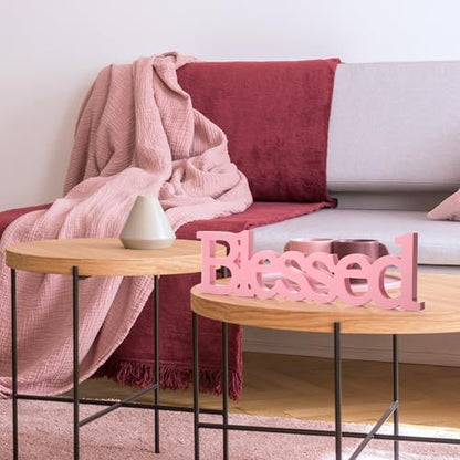 Blulu Blessed Letter Table Sign Wooden Blessed Standing Sign,Pink - color: Pink