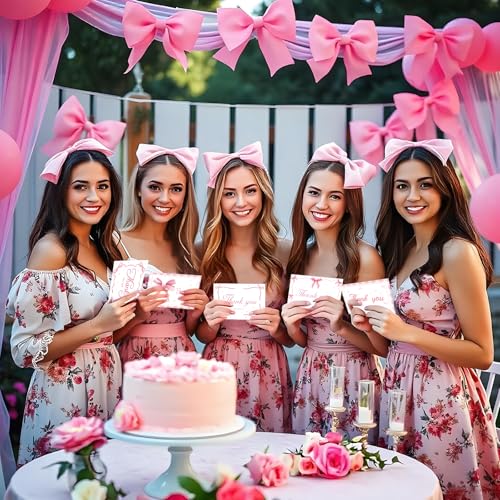 60 Pieces Pink Bow Thank You Cards with Envelopes Coquette Theme Thank You Cards with Bow Stickers for Wedding Bridal Baby Shower Birthday Party - color: Pink Bow