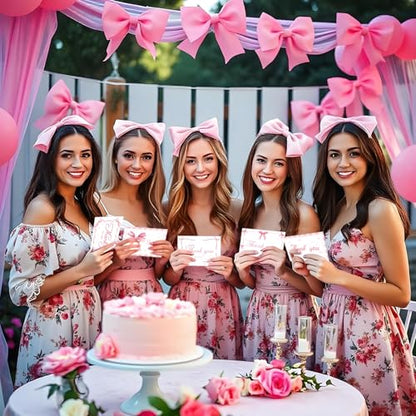 60 Pieces Pink Bow Thank You Cards with Envelopes Coquette Theme Thank You Cards with Bow Stickers for Wedding Bridal Baby Shower Birthday Party - color: Pink Bow