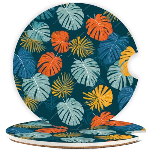 Ceramic Car Cup Holder Coasters Set of 2, 2.56 in Blue Maple Leaf - color: Blue Maple Leaf