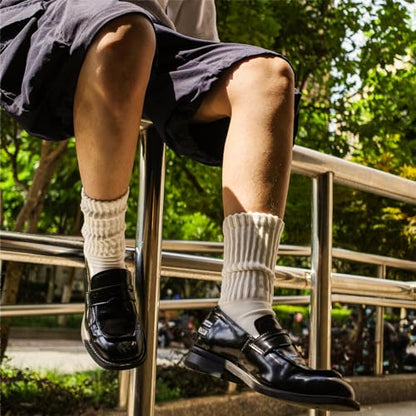DAUCO 4 Pairs 98% Cotton Socks for Men Women Crew Seamless Fall Slouchy Socks - color: 4 Pairs - Black+light Khaki+khaki+brown, size: 10-13