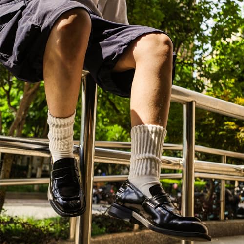 DAUCO 4 Pairs 98% Cotton Socks for Men Women Crew Seamless Fall Slouchy Socks - color: 4 Pairs - Off White, size: 10-13