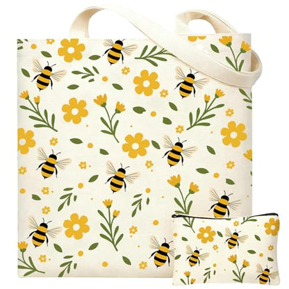 DHQH Canvas Aesthetic Tote Bag for Women, Cute Reusable Printed Cloth Bags with Makeup Bag for Shopping Grocery Travel Beach - style: Beer- Bag
