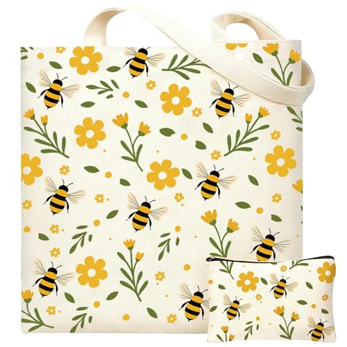 DHQH Canvas Aesthetic Tote Bag for Women, Cute Reusable Printed Cloth Bags with Makeup Bag for Shopping Grocery Travel Beach - style: Beer- Bag